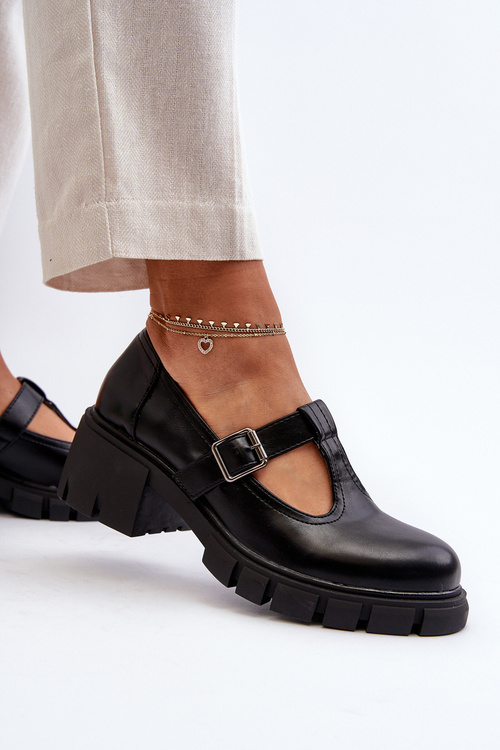 Dámské ekologické kožené polobotky na platformě a podpatku černé Emelna