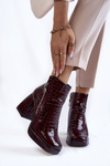 Kožené kotníkové boty krokodýlí vzor Burgundsko Alienore