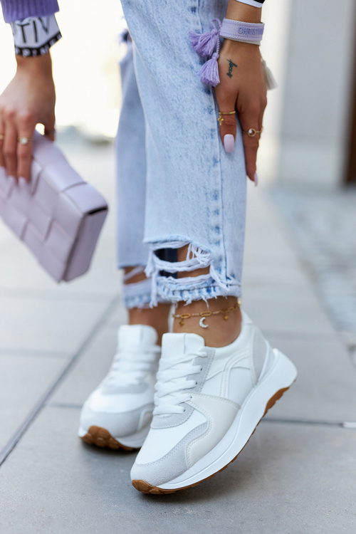 Kožené športové topánky zviazané biele a sivé coe