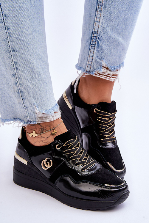 Dámské kožené sportovní boty na klínku Černá Rebeca