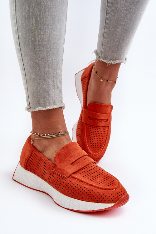 Dámske mokasíny na platforme z oranžového eko semišu Inesqua
