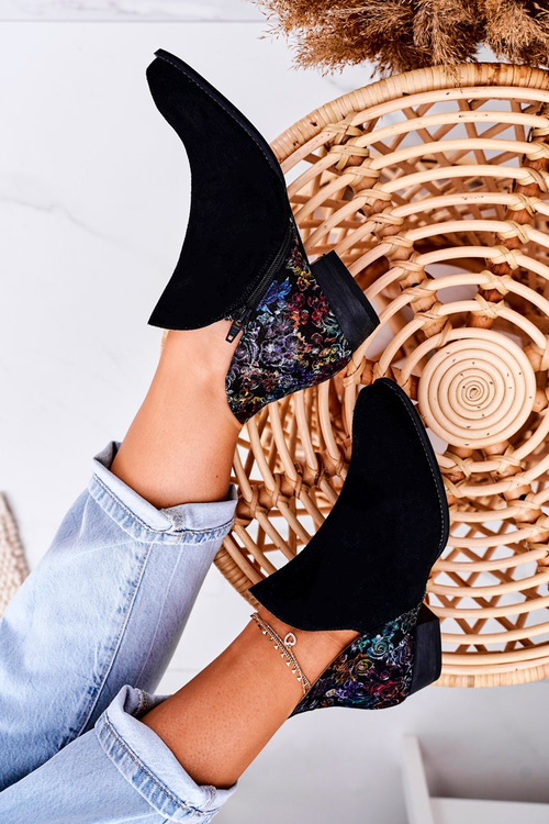 Dámské Kožené Boty Maciejka černé S Květinami 04091-57