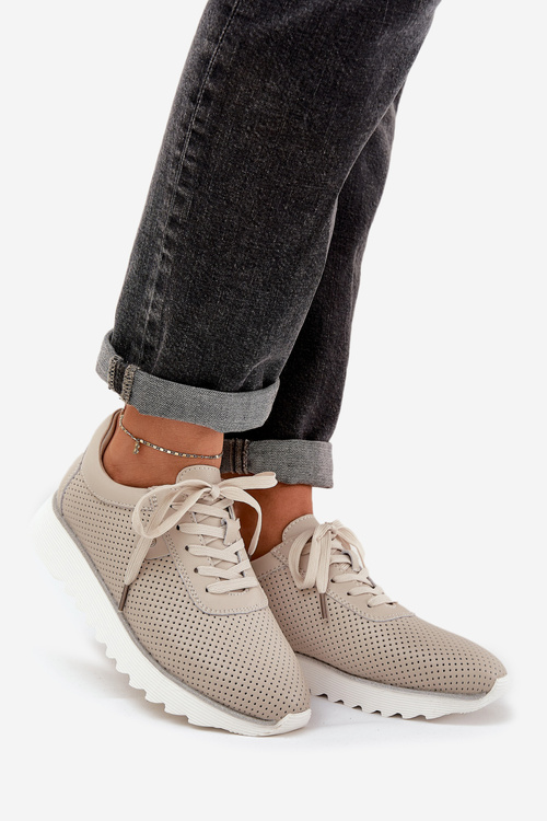 Kožené Športové Topánky Na Platforme S Leskom D&A LR51-629 Béžové