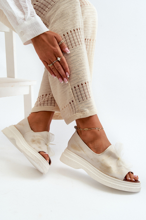 Zazoo 2939 Dámske kožené sandále s mašľou Zlatý ošúchaný