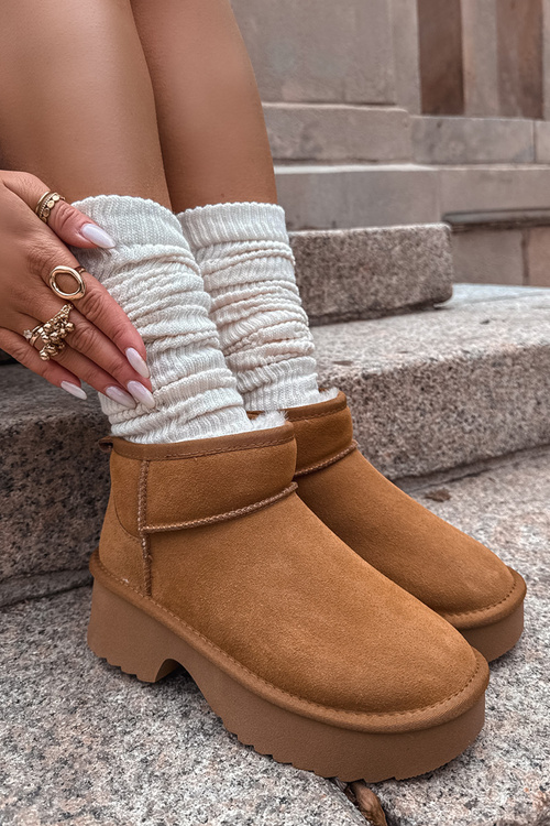 Sněhule z přírodního nubuku s teplou podšívkou Camel Milora