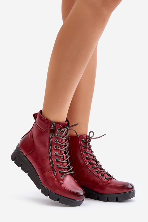 Ľahké Zateplené Dámske Čižmy Na Platforme A Klíne Bordové Savindria