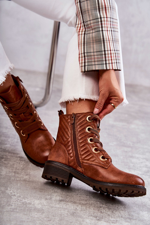 Kožené Prošívané Kozačky S Oteplením Hněde Torino