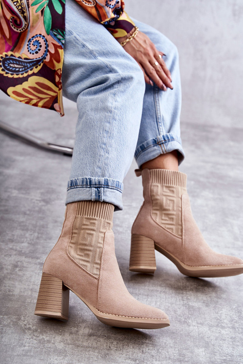 Dámske semišové topánky s ponožkami béžové montety