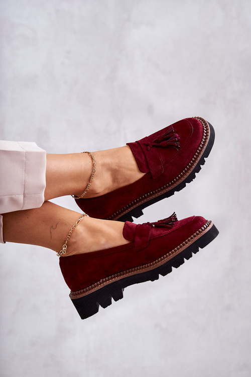Dámske semišové topánky na unni burgundskej platforme