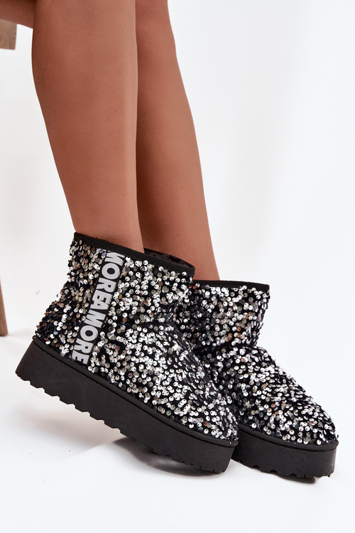 Dámske snehule na platforme zdobené flitrami čierno-strieborné Silmo