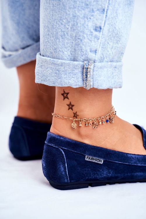 Dámské Mokasíny Kožené Semišové Modré Papito