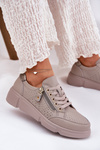 Kožené Športové Topánky Tenisky Na Platforme S Zipsom Vinceza 88019 Tmavo Béžové