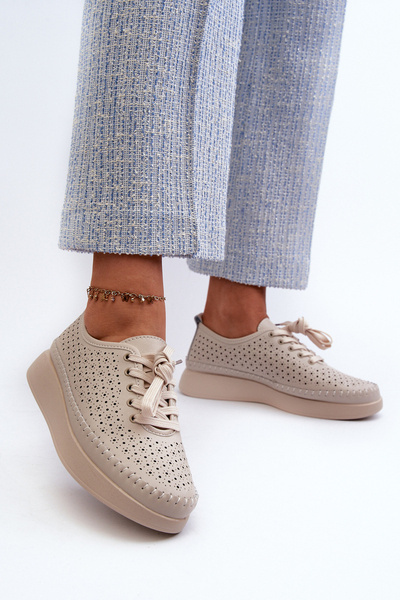 Kožené tenisky na platforme S.Barski LR278 béžové