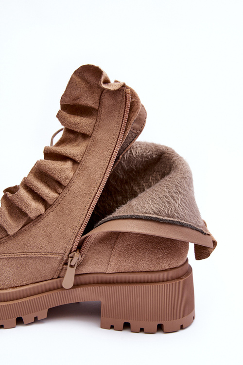 Kožené zateplené boty Workery s plochou podrážkou Bežové Nacelle