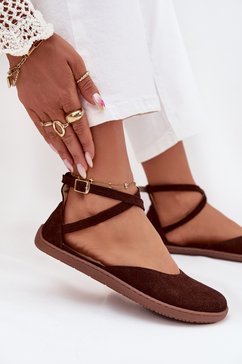 Dámské semišové baleríny Barefoot s pásky Zazoo 191 čokoládové