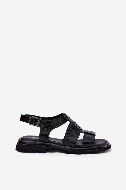 Kožené dámské sandály lakované s ozdobným detailem Artiker 56C0691 černé