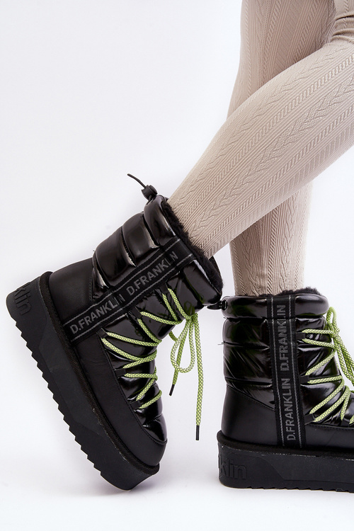 Dámske snehové topánky na hustej vegánskej podrážke D.Franklin DFSH371007 Čierna