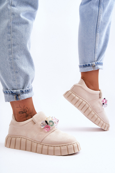 Modní sportovní vložky Boty Polobotky s ozdobou Bežová Desire