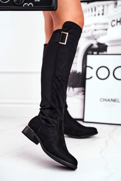 Dámske kolenné topánky Suede / Lycra Black Natasha