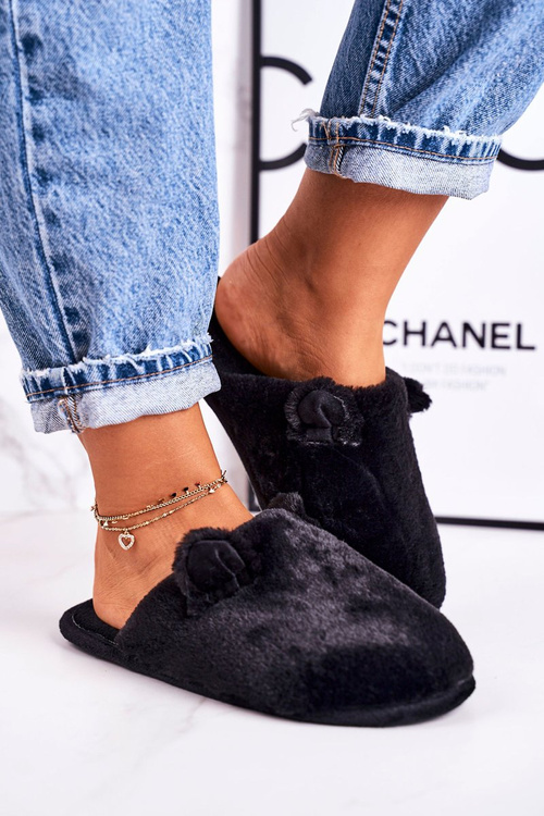 Dámska kožušina papaci s uši čierny hroch