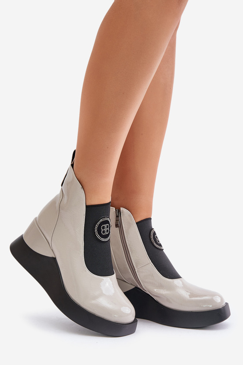 Kožené Kotníkové Boty Na Klínu D&A MR880-137 Světle Šedé