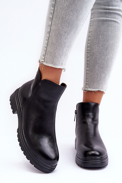 Kůže Botky S Nízkou Vycpávkou Černé Foteini