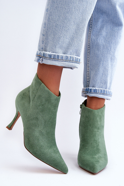 Dámské semišové boty na podpatku zelené Merisa