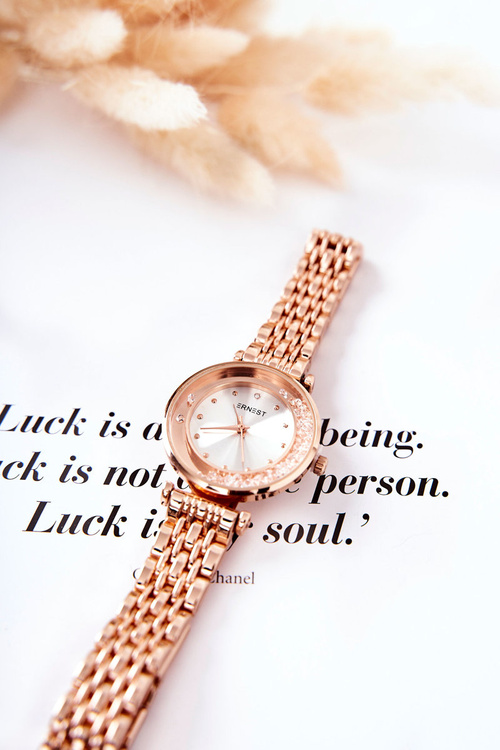 Dámske hodinky na náramku s zirkónmi Ernest Pink Gold