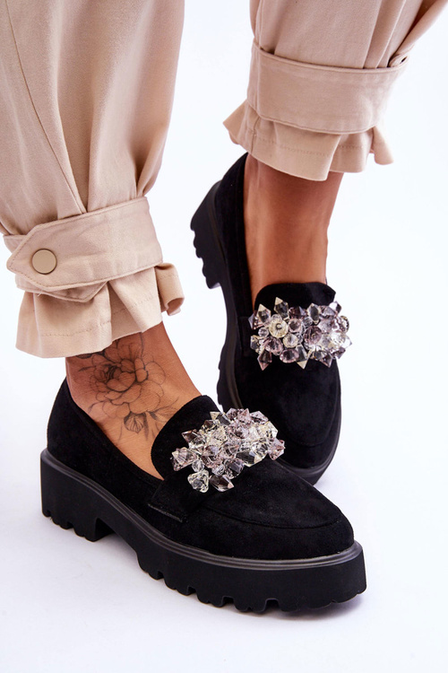 Dámské zdobené mokasíny na platformě černé Brenda