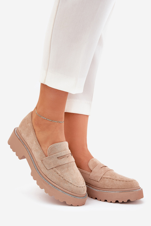 Dámské mokasíny eko semiš se zirkony khaki Wilamla