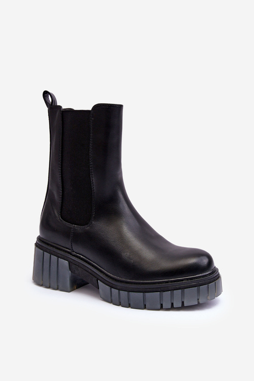 Kožené topánky Jodhpur topánky na hrubom čiernom Apetrius