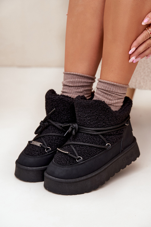 Dámské Sněhule Na Platformě S Kožíškem Typu Beránek Big Star SS274109 Černé