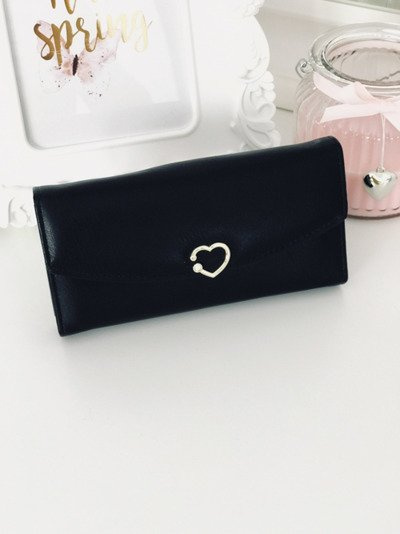 Large Women's Black Trendy Wallet Gold Zipper