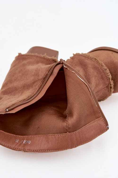 Dámské kotníkové boty na podpatku s obráceným límcem světle hnědé Idalia