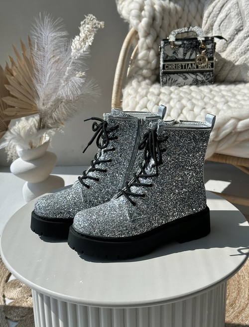 Zateplené boty workerky dámské zdobené flitry stříbrné Liatheine