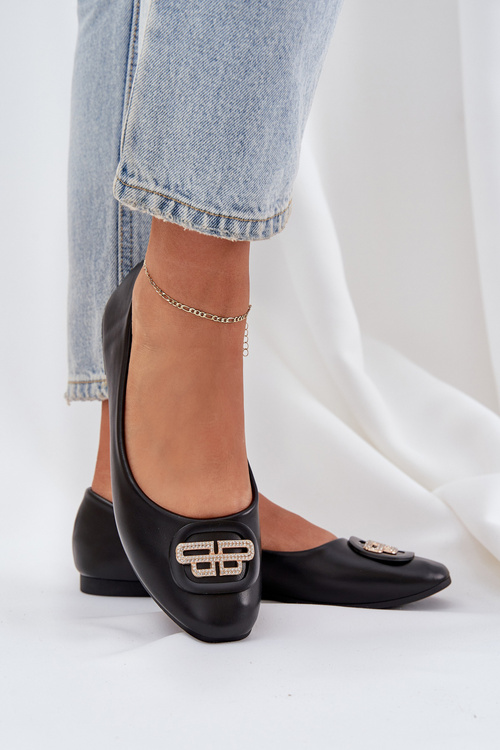 Baleríny Na Plochéj Podošve S Ozdobou Čierne Ainoria