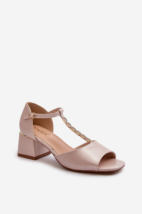 Dámské sandály na podpatku bloku s ozdobným páskem z ekokože Zlaté Obivena