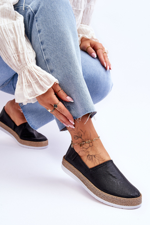 Big Star LL276002 Black Leather Espadrilles