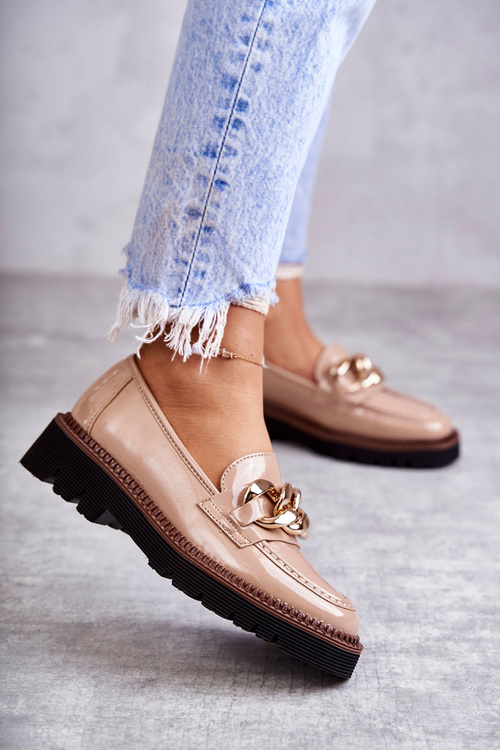 Lakované mokasíny na béžové platformě Reidun