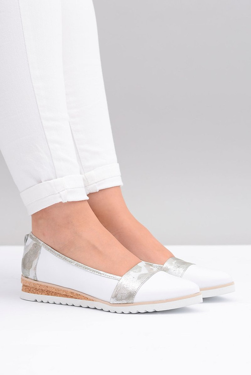 Polskie Skórzane Białe Balerinki Moro Persi