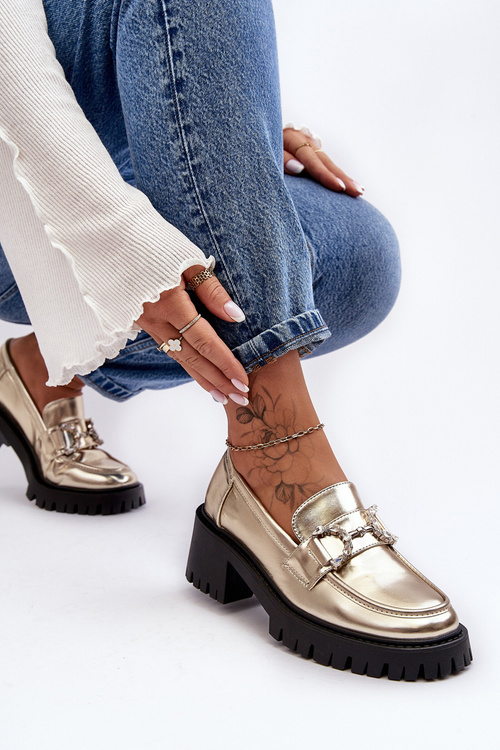 Dámska kožená topánka s masívnym pätom zlata Lemmitty