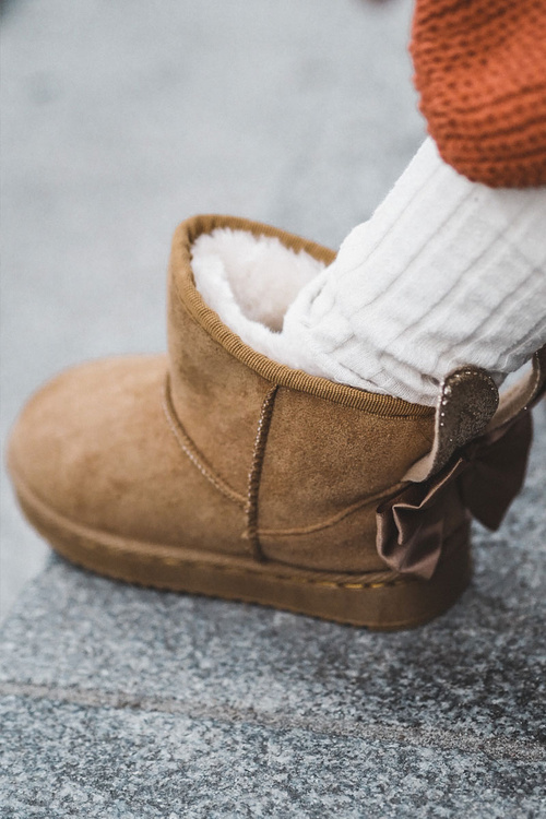 Dívčí teplé sněhule s mašlemi Velbloud Meriva