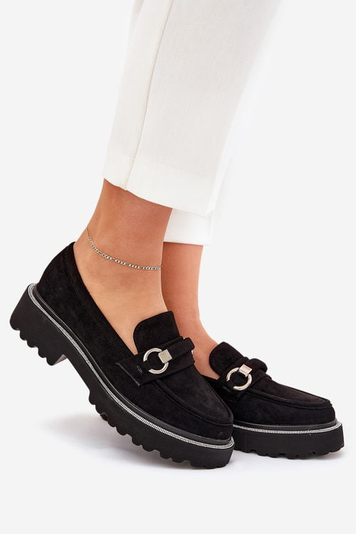 Dámske mokasíny zdobené zirkónmi čierne Patina