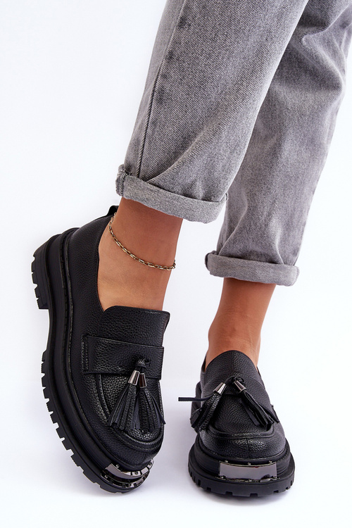 Kůže Mokasíny Na Platformě A Plochém Podpatku Černé Jorne