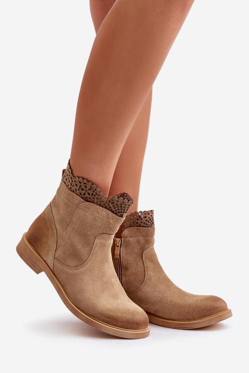 Nízke Dámske Čižmy Na Plochom Opätku Semišové Lewski 3624 Béžové