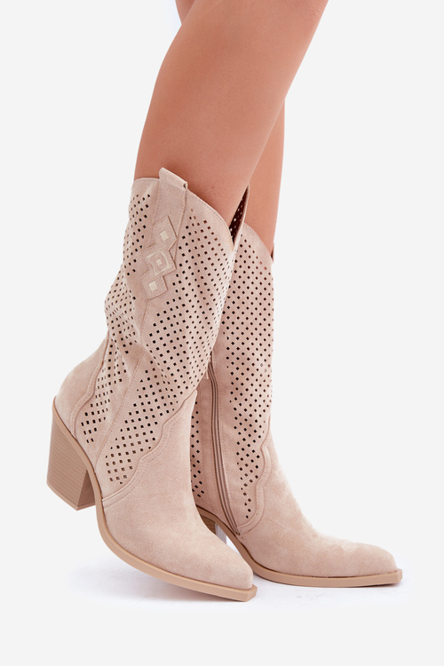 Vzorované Kovalovské Boty Na Podpatku Světle Béžové Salive