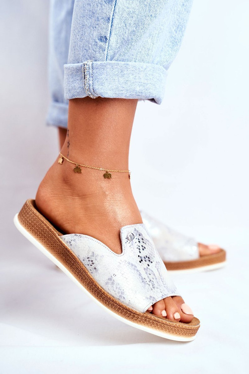 Elegantné kožené flip -flops, zvierací vzor biely Nicole 2495