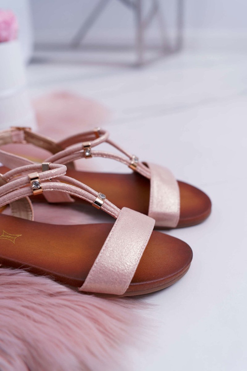 Ploché dámske sandále s pruhmi a zirkónmi Pink Madeline