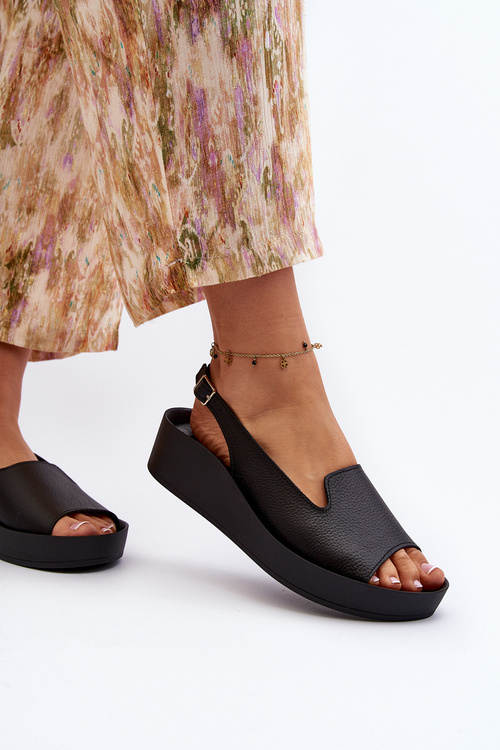 Dámské kožené sandály na tlusté podešvi černé Zazoo 2893