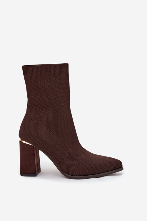 Materiálové dámské boty na podpatku v čokoládové barvě Virelle